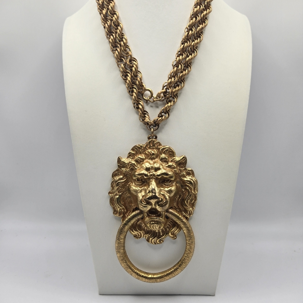 Polcini Lion Head Door Knocker Pendant Necklace Haute Couture Designer Runway